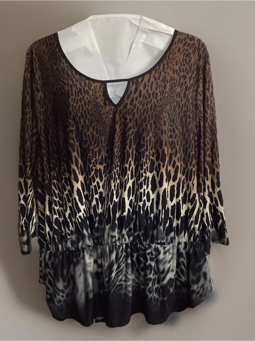 Cato Brown and Black Leopard-Print Scoop Neck Blouse 4X 26W 28W